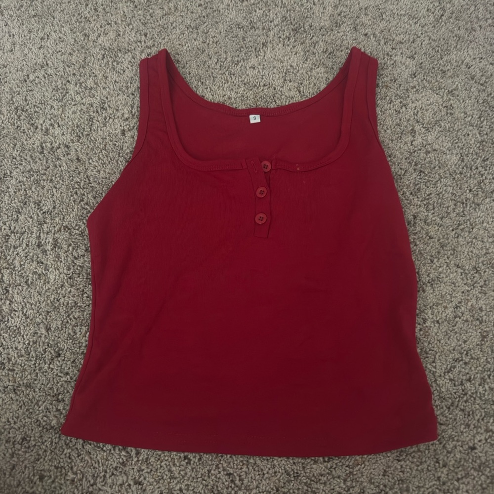 SHEIN Red Buttoned Tank Top